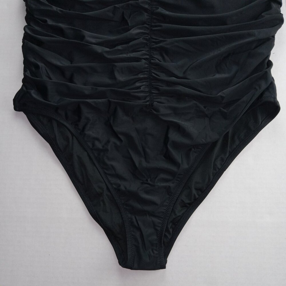 J. Crew Women's Ruched Sweetheart One Piece Swimsuit Sz 24 Black Removable Pads - Picture 3 of 8